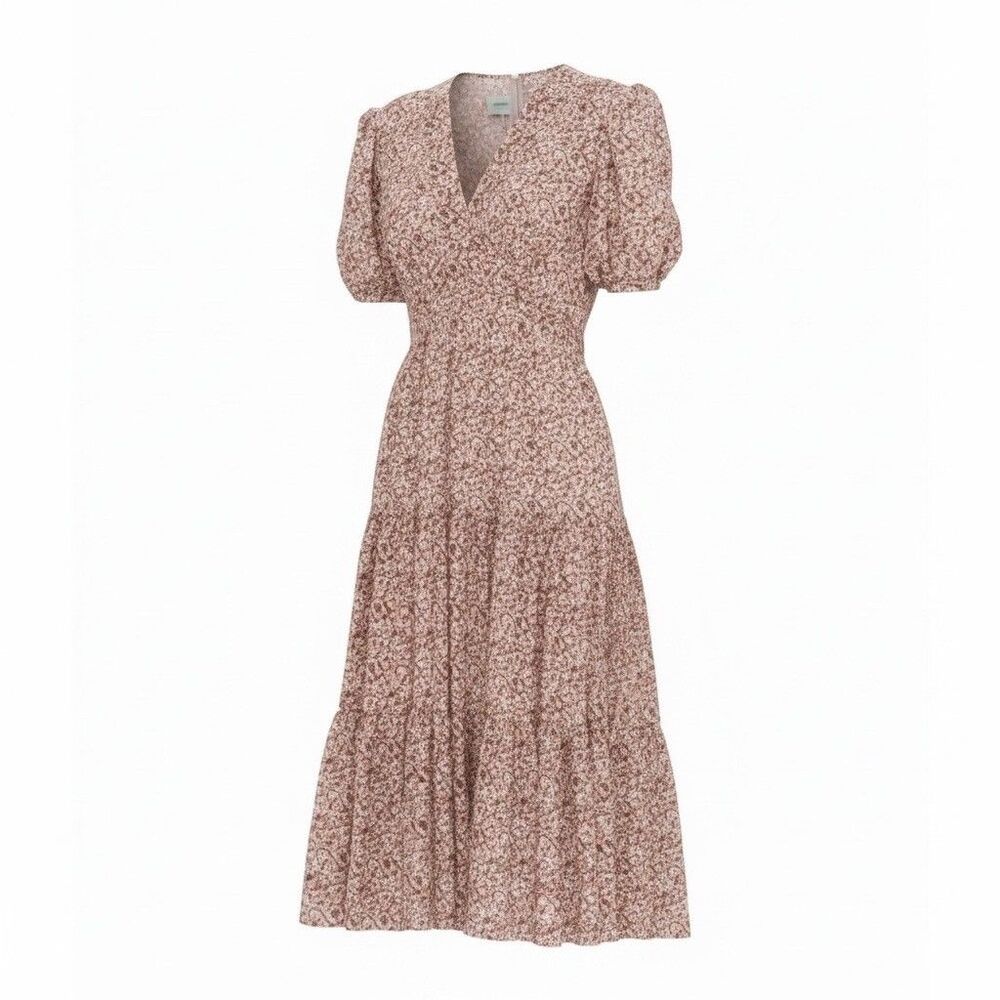 Tory Burch Floral Cotton Silk Tiered Midi Dress Puff Sleeves Preppy Designe Sz 2